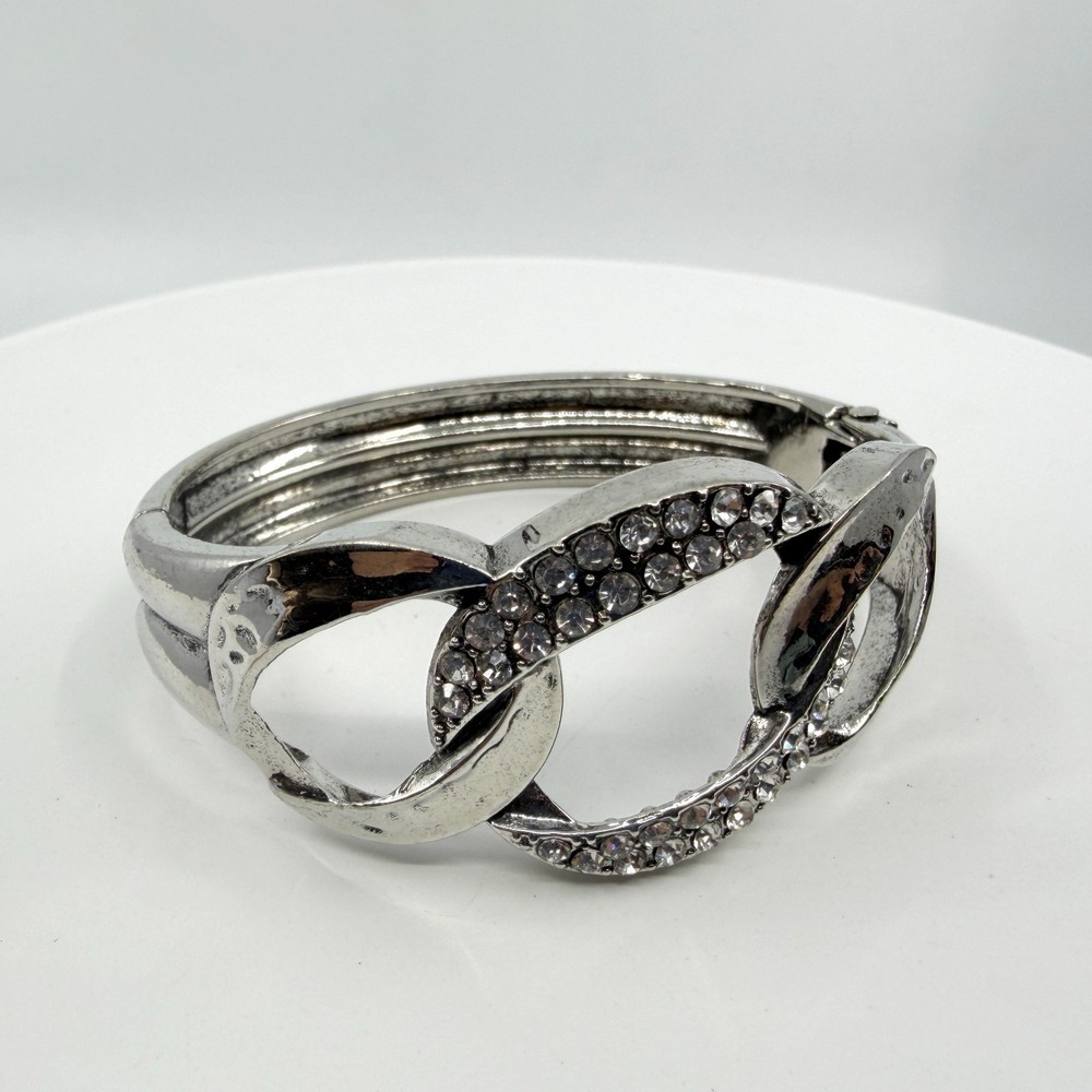 Silver Tone Crystal Link Statement Bangle Bracelet Gothic Glam Festival Gift